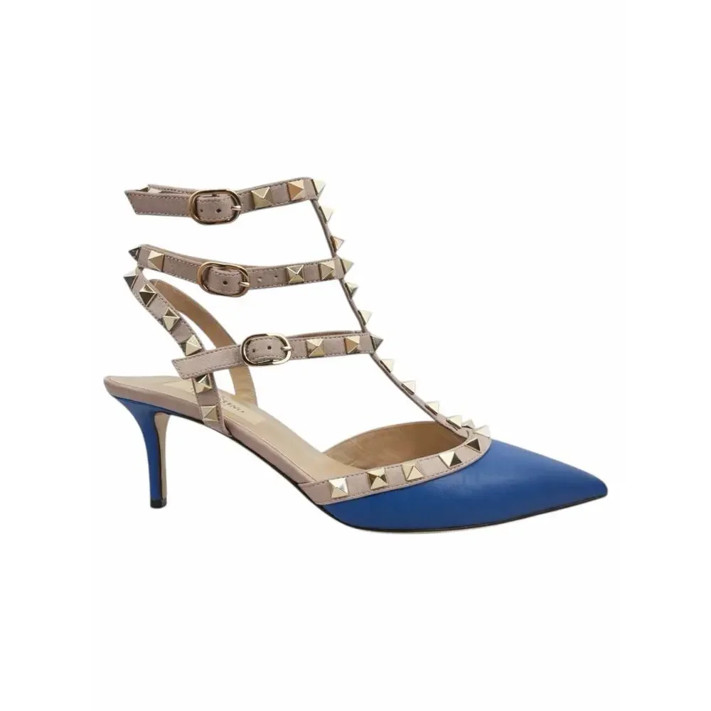 Valentino Garavani Rockstud 65mm Leather Caged Pump Blue Pink Size 36.5 - Picture 2 of 13